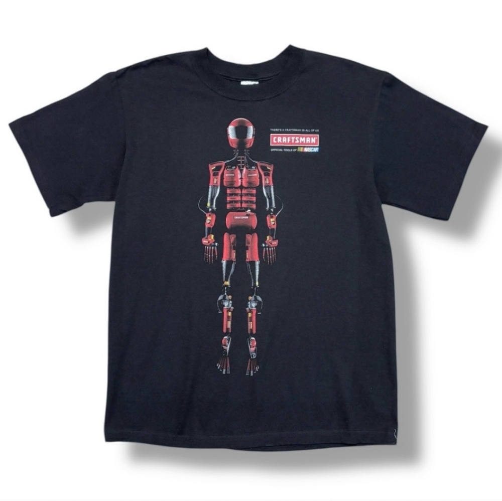 CRAFTSMAN x NASCAR Black Crew Neck Shirt Red Tool Constructed Robot VINTAGE